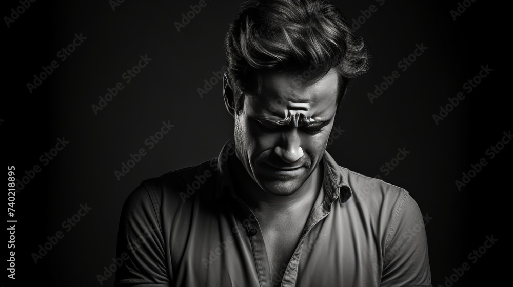 Black and white portrait stressed and depressed man. He feel depressed lonely. Mental health concept. Black and white portrait stressed and depressed man. He feel depressed lonely. Mental health concept.