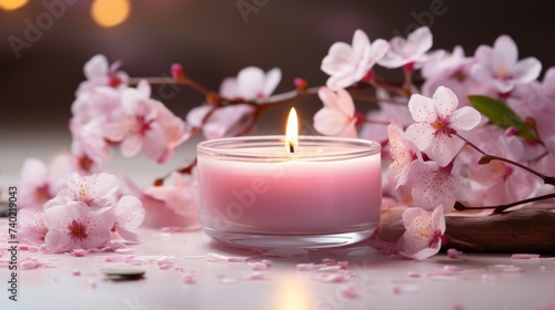 Pink Candle on Wooden Table