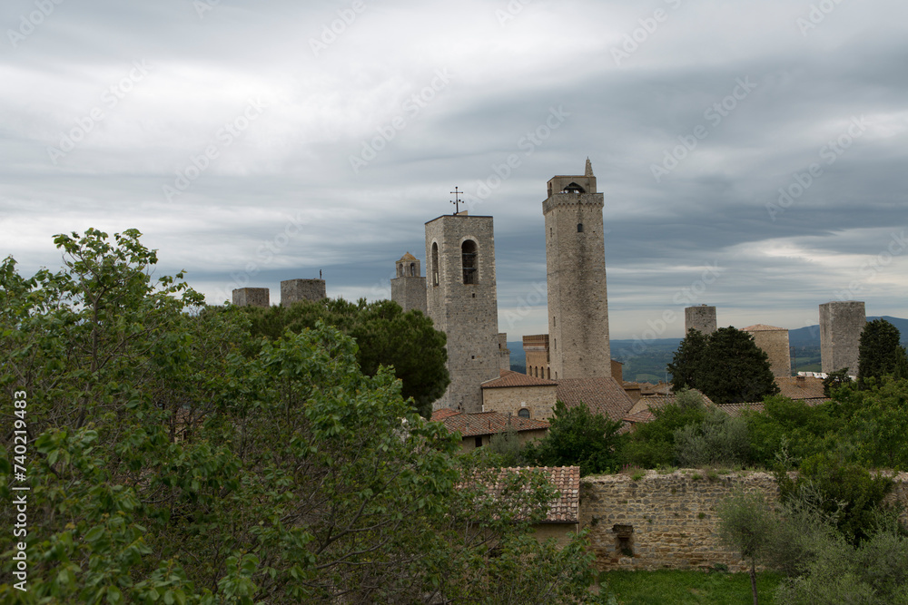 Italy San Gimignano city view on a cloudy day
