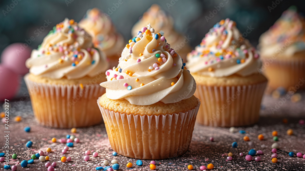 Festive Cupcake Frosting Top with Sprinkles.