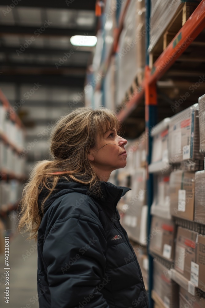 a woman works in a warehouse
a woman works in a warehouse