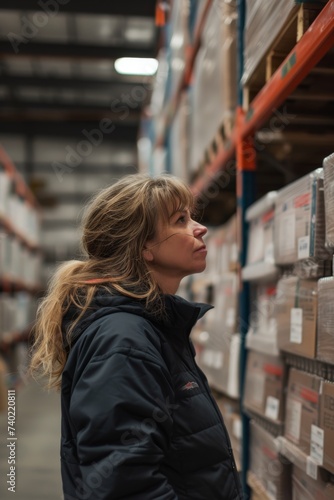 a woman works in a warehouse 