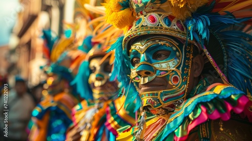 Bolivian Pollera during Oruro Carnival, masks and music, cultural extravaganza photo