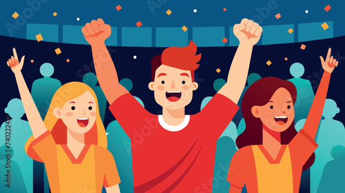 Jubilant Fans Celebrating Victory at a Nighttime Sports Event