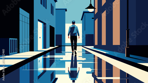 Businessman Walking Alone in Urban Alley at Night