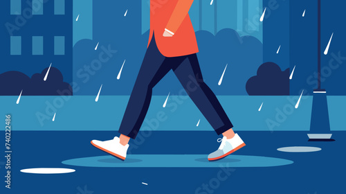 Person Walking in the Rain at Night