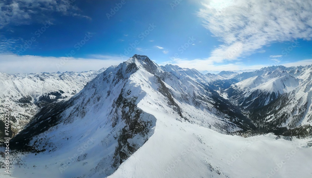 Aerial of frozen mountain peaks
