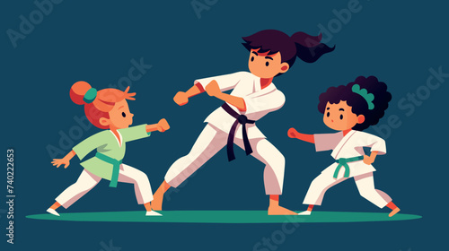 Group of Kids Practicing Karate Moves