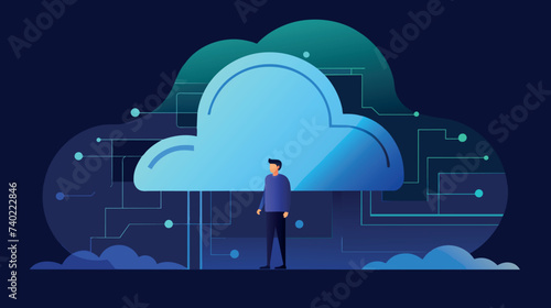 Man Contemplating Network Cloud Infrastructure at Night