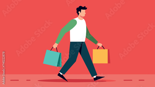 Man Walking Down Street Holding Shopping Bags