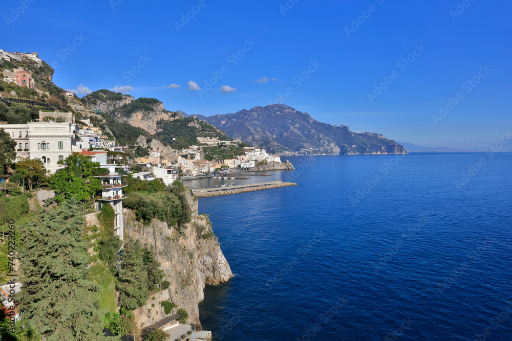 Italy Amalfi city view on a sunny autumn day