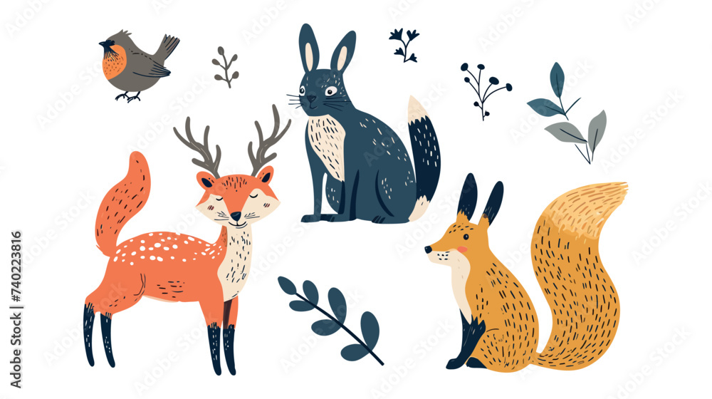 Fototapeta premium Group of animals grazing among leaves