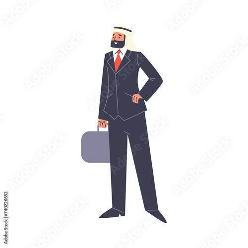 Arabic businessman in business suit and headscarf, vector illustration isolated.