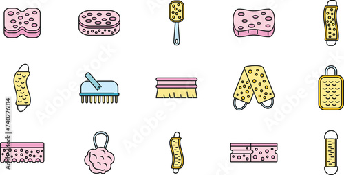 Wisp washcloth icons set outline vector. Bathroom wash fiber. Bath body care