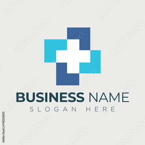 Medical Office Emblem: Blue-Toned Geometric Vector with Cross Symbol