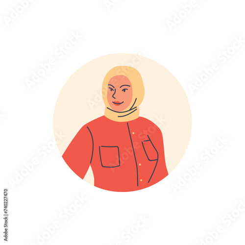 Arab Muslim fashionable woman portrait in hijab vector illustration isolated.