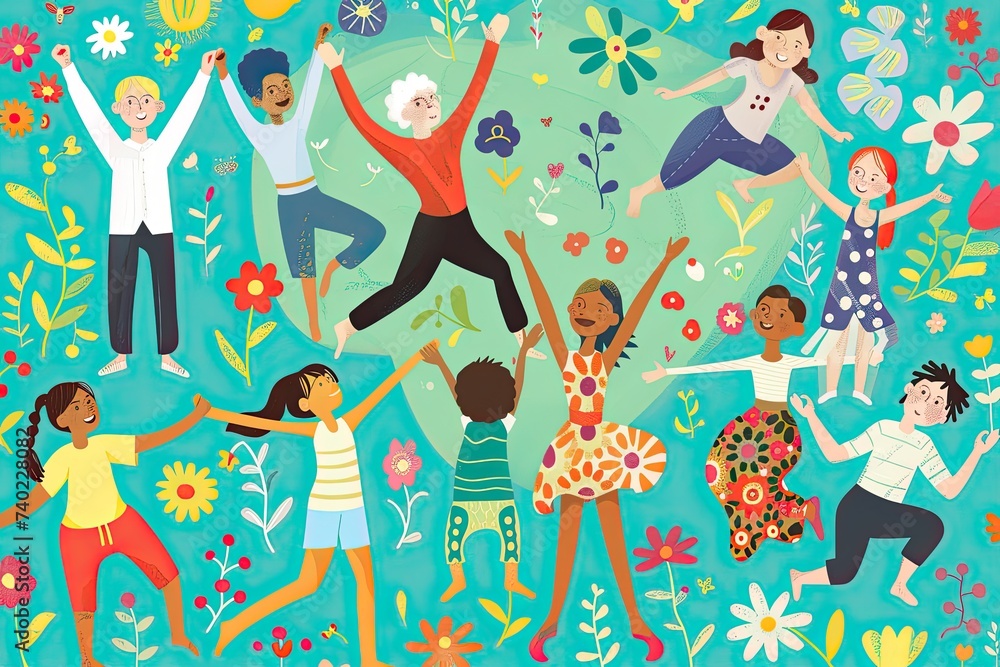 Lively picture of people of different ages and cultures participating in wellness activities. Lively picture of people of different ages and cultures participating in wellness activities.