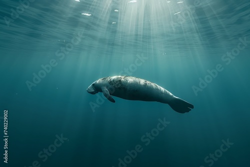 A sea lion gracefully propels itself through the clear blue ocean waters, its sleek body effortlessly cutting through the waves as it swims