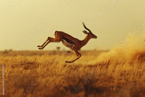 An agile gazelle leaping across the savannah, Real photo quality shot on canon camera --ar 3:2 --v 6 Job ID: 877c3a85-57fe-479b-bf12-97d27eaf2b9e