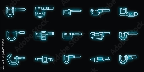 Industrial micrometer icons set outline vector. Engineering equipment. Construction instrument