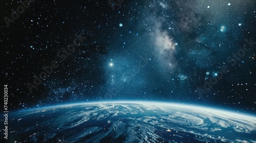 View of planet Earth from space. space exploration, space background, wallpaper, earth hour, with copy space #740230034