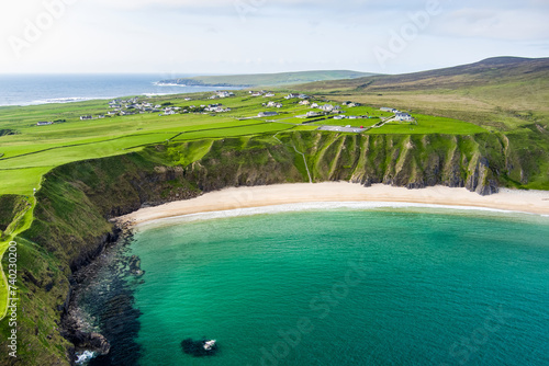 Silver Strand, a sandy beach in a sheltered, horseshoe-shaped bay, situated at Malin Beg, near Glencolmcille, in south-west County Donegal, Ireland
