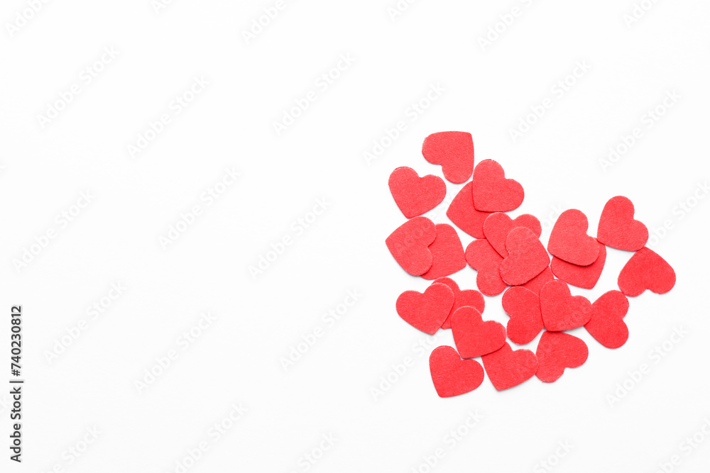 Paper hearts on white background, top view. Space for text Paper hearts on white background, top view. Space for text
