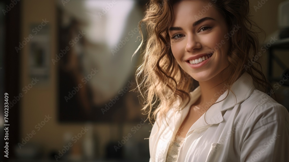 Portrait of a beautiful girl in a public place