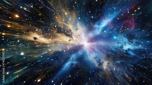 flight through space, traces of tracer stars, Space travel at the speed of light photo