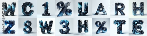 Obsidian and Blue glass 3D Lettering Typeface. AI generated illustration © vector_master