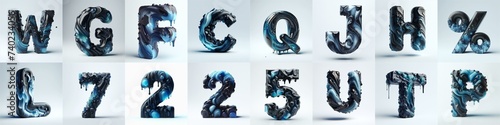 Obsidian and Blue glass 3D Lettering Typeface. AI generated illustration © vector_master