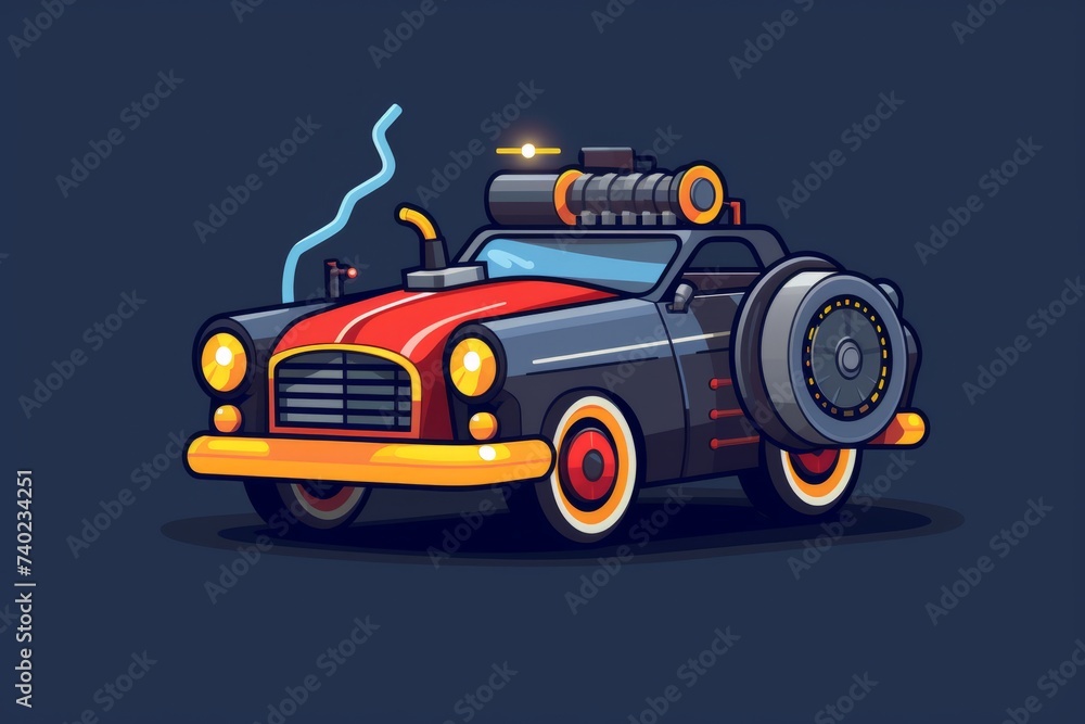 Fototapeta premium Cartoon Car With a Light on Top