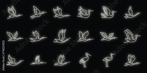 Fly stork icons set outline vector. Fly stork bird. Delivery newborn photo
