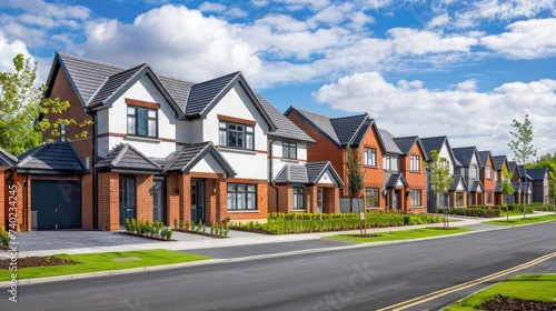 Stunning image of a row of detached new build homes in a thriving housing development. © pvl0707