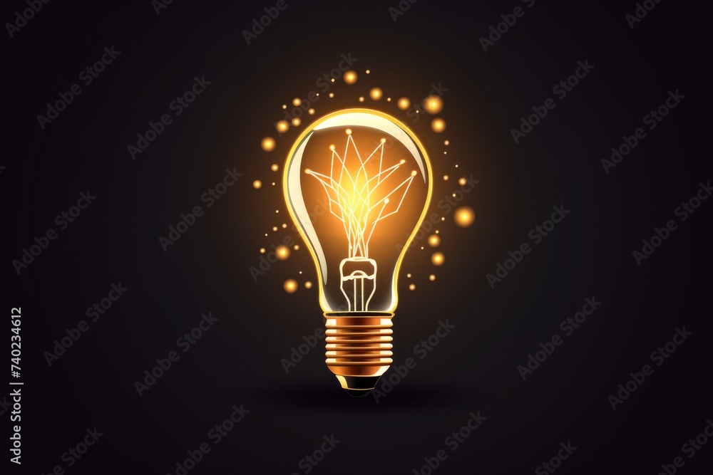 Glowing Light Bulb on Black Background Glowing Light Bulb on Black Background