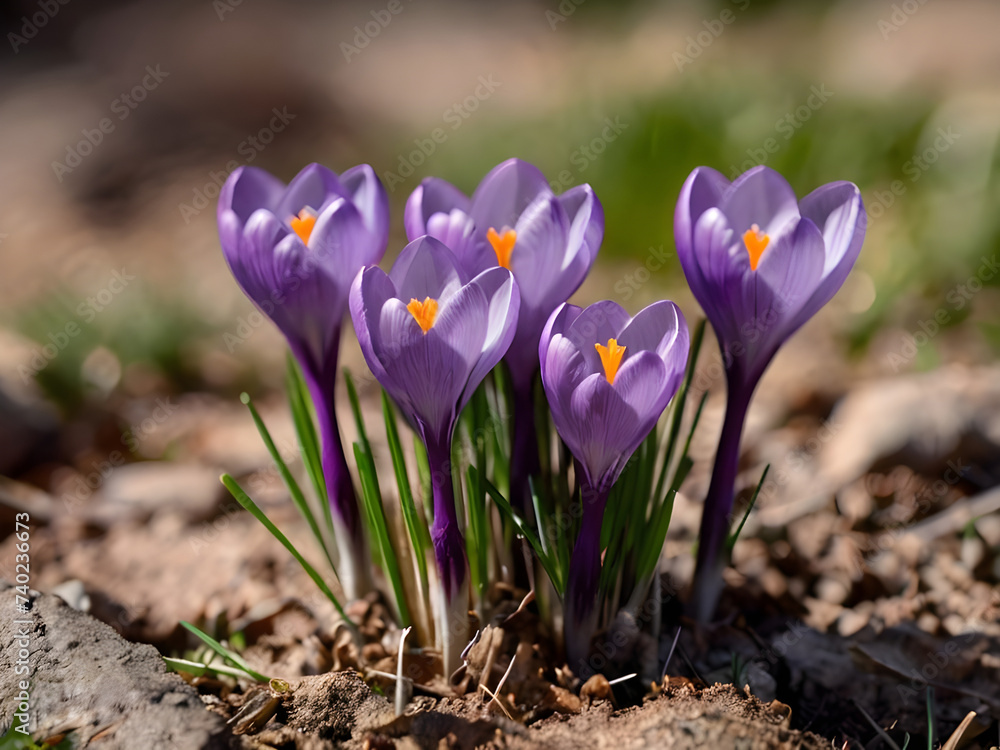 Purple Crocus Flowers in Spring. Purple Crocus Flowers in Spring.