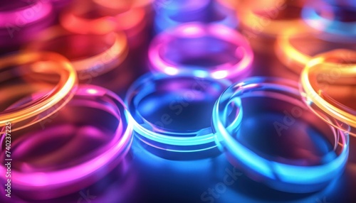 colorful light glowing rings closeup background photo