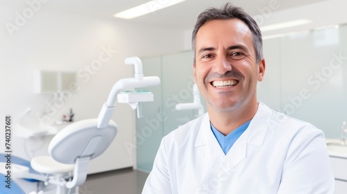 Happy male dentist in his medical office