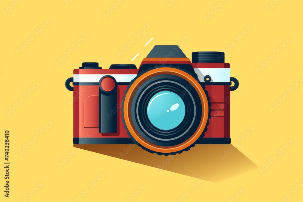 Camera With Long Shadow on Yellow Background