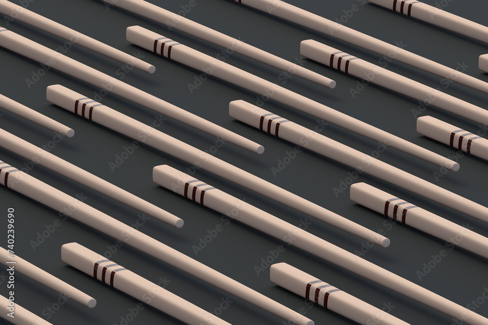 Rows of many wooden chopsticks. Asian culture. Bamboo sticks. Oriental tableware. 3d render Rows of many wooden chopsticks. Asian culture. Bamboo sticks. Oriental tableware. 3d render