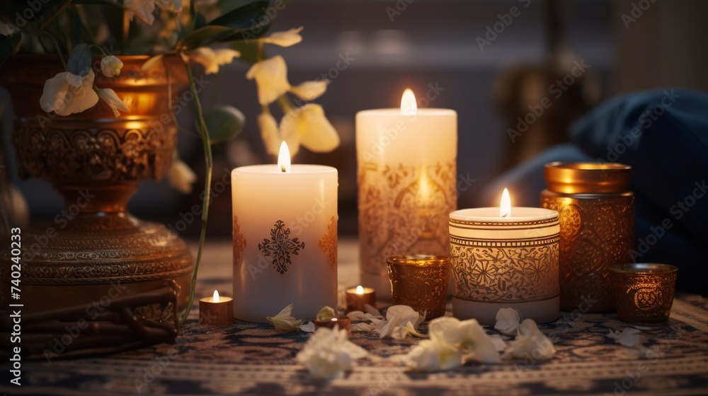 Group of Lit Candles on Table Group of Lit Candles on Table