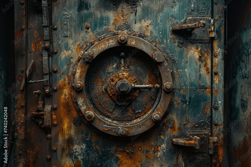 a rusty door with round door