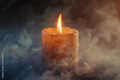 Burning candle for sad cases, mourning occasions, background. Generative AI