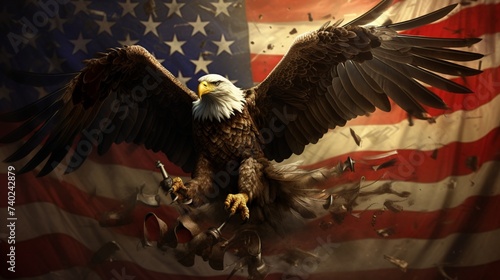 An emblematic representation of patriotism featuring the American flag and a noble eagle.