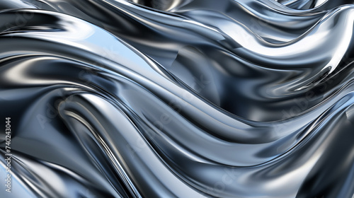 Abstract silver waves texture, metallic liquid flow, luxury smooth background.