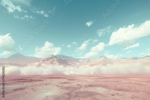 Alien desert vista Surreal terrains under an exotic sky Digital art creation for science fiction scenery