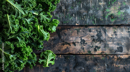 Rustic Kale Display: Lush kale leaves on a dark, weathered wood backdrop.