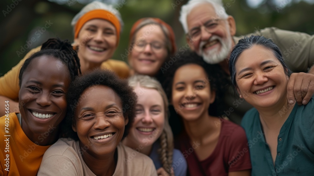 Diverse group of happy people bonding together Generative AI image