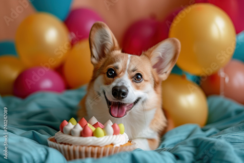 Corgi dog at a birthday party © Oleksandr