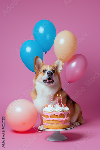 Corgi dog at a birthday party © Oleksandr